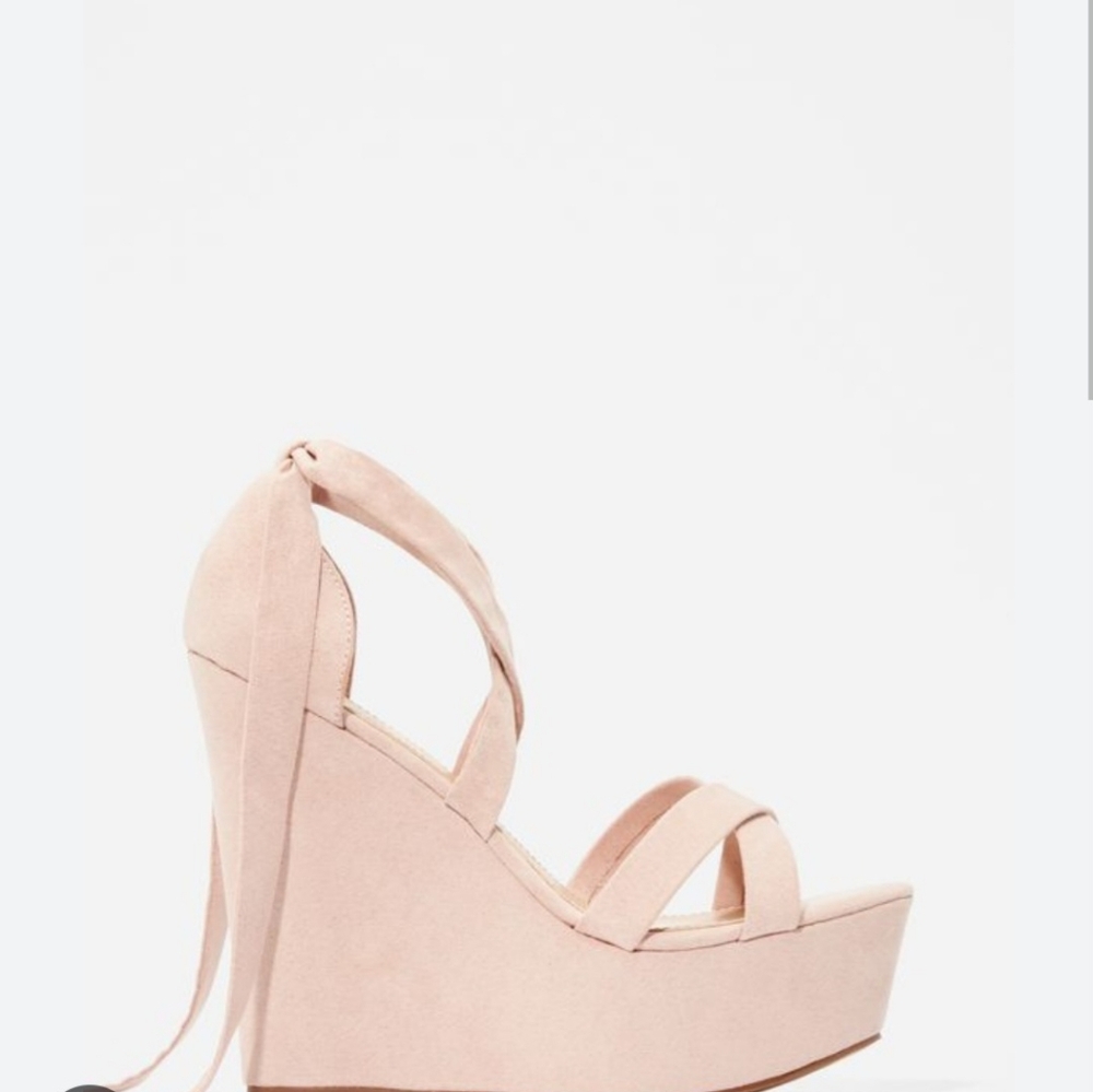 Blush Tie Up Wedge Platform Sandal - Just Fab Dahlia Sandal